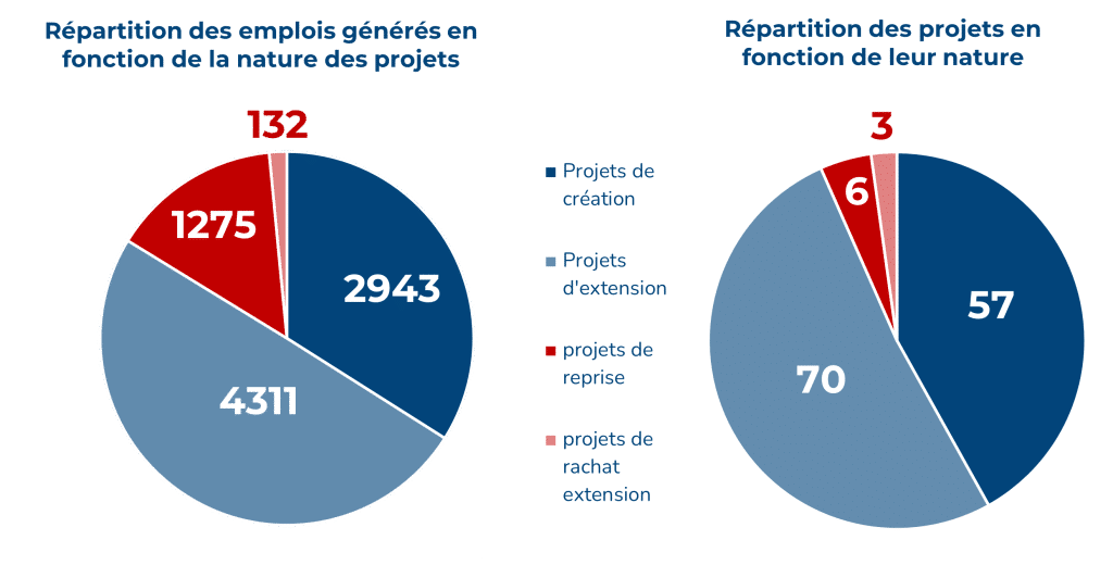 Réparatition des investissements directs étrangers en Hauts-de-France en 2021 par la nature des projets