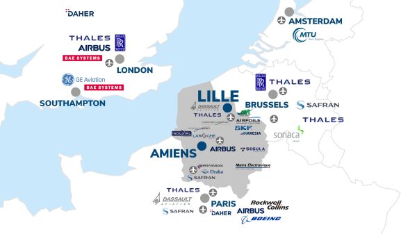 Carte de l'aéronautique en Hauts-de-France